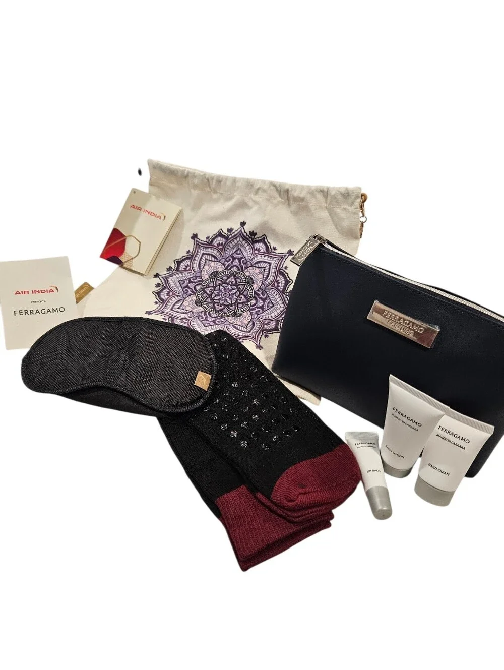 NWT Ferragamo x Air India First Class Amenity Kit Bianco Di Carrara Travel Set